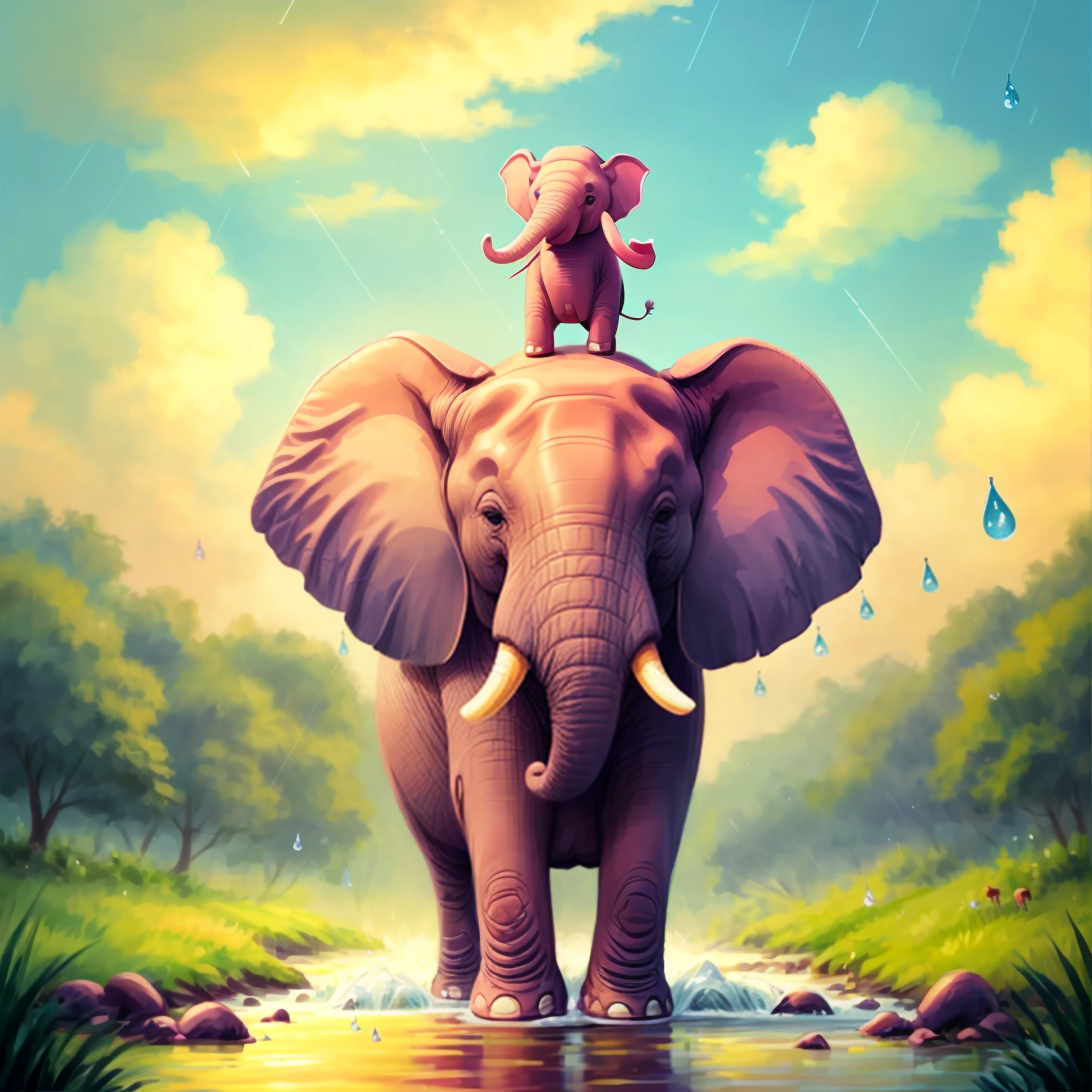 Little Elephant's Adventure in the Land of Colorful Raindrops