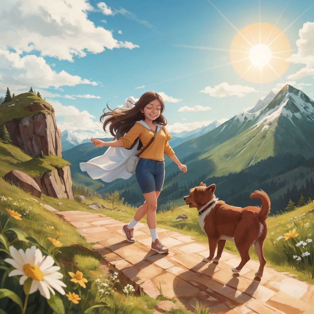 liz y su amigo Remy caminando en la montana 